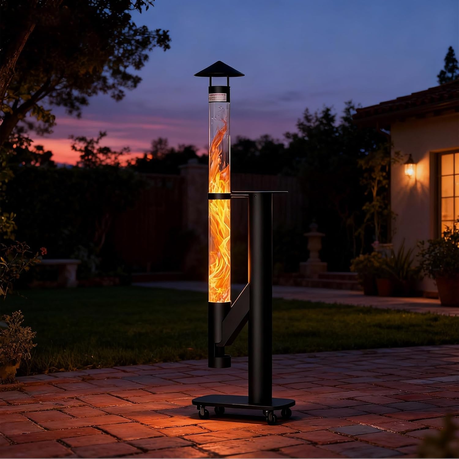 Tragbare Feuerrohr mit Rädern – Edelstahl Outdoor Feuersäule und Pelletfackel Terrassenheizer mit Stabiler Basis - Elegante Gartenkamin Alternative für Terrasse und Garten