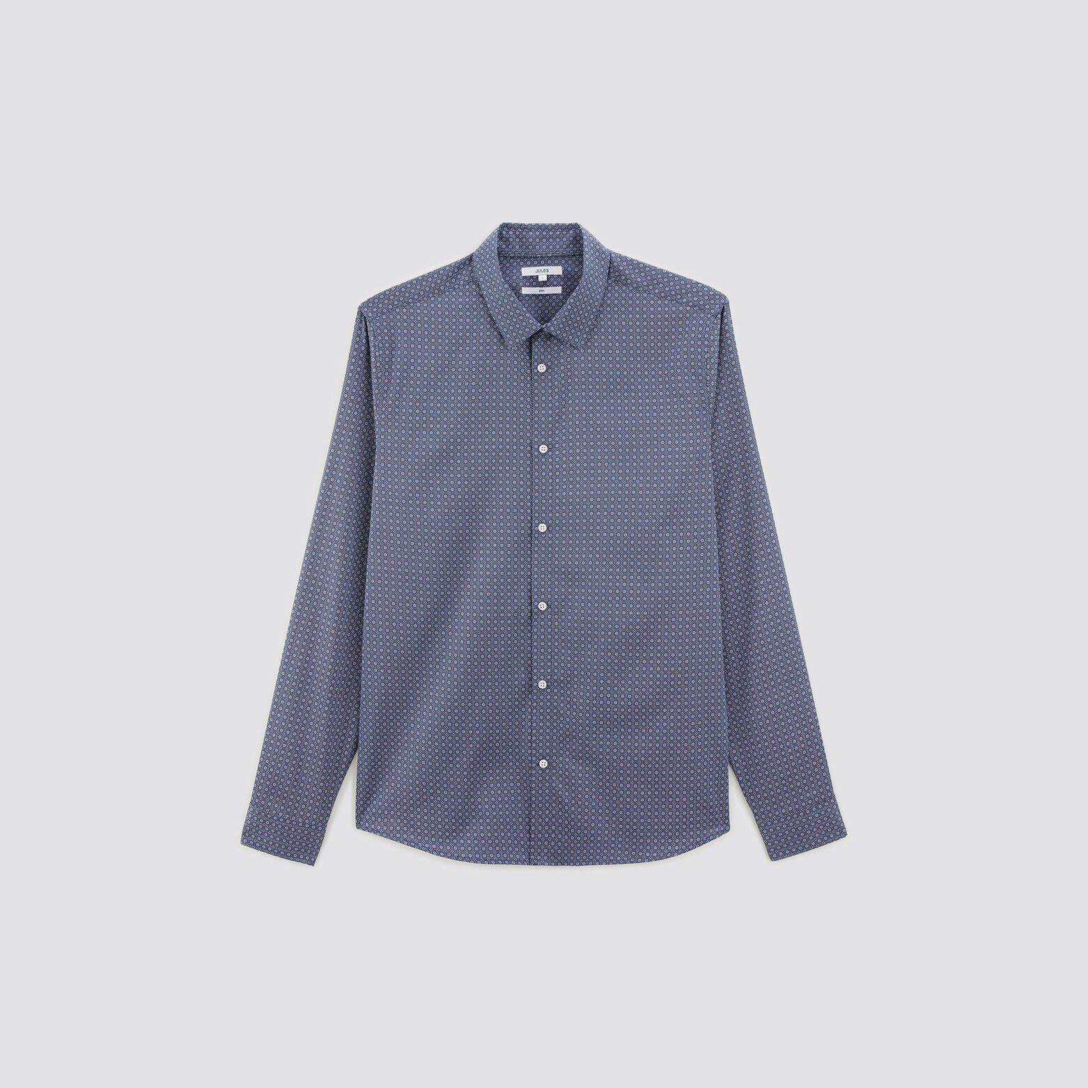 Chemise slim imprimé géométrique coton satin Bleu moyen