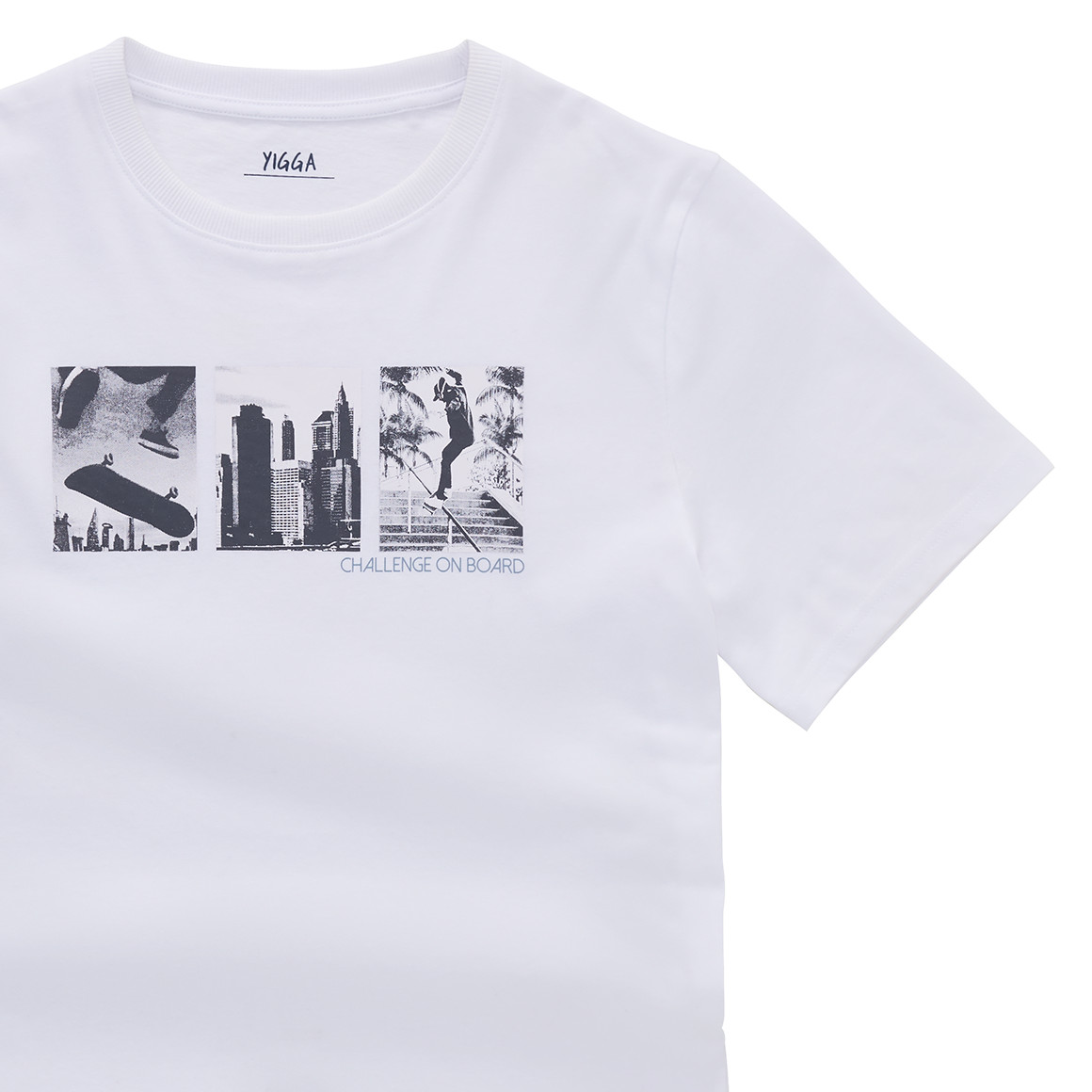Yigga Jungen T-Shirt mit Skateboard-Print weiss