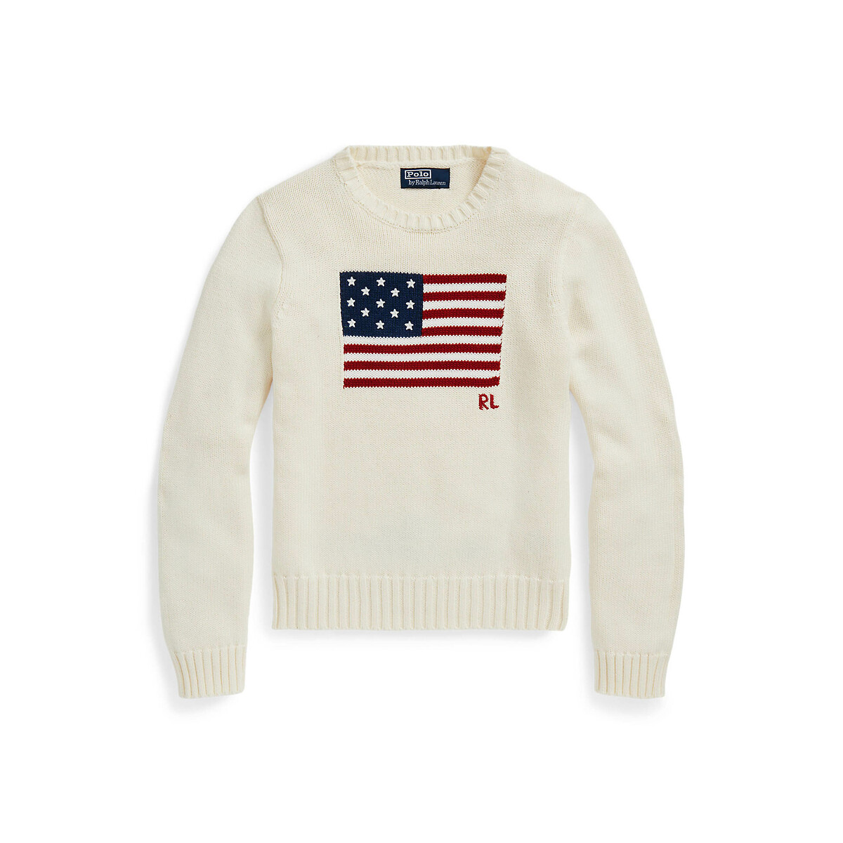 POLO RALPH LAUREN<br>Suéter de gola redonda, bandeira americana