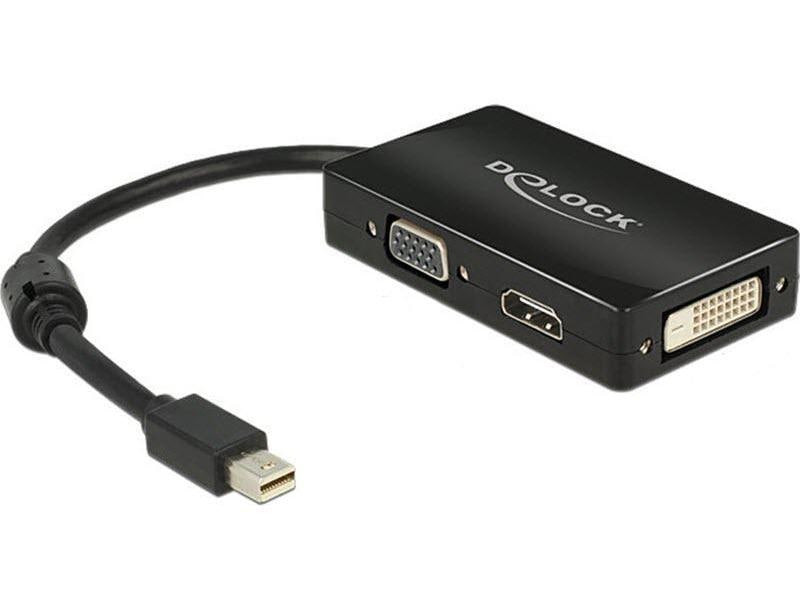 Delock Multiadapter Mini-DisplayPort - HDMI/DVI-D/VGA Mini Displayport 1.1 Stecker zu VGA/HDMI/DVI-Buchse, passiv, schwarz