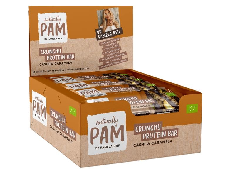 Naturally Pam Riegel Bio Crunchy Protein Cashew Caramel 12 Knuspriger Bio-Proteinriegel von Pamela Reif