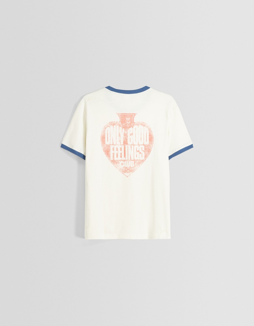 Camiseta retrô canelada de manga curta com estampa.