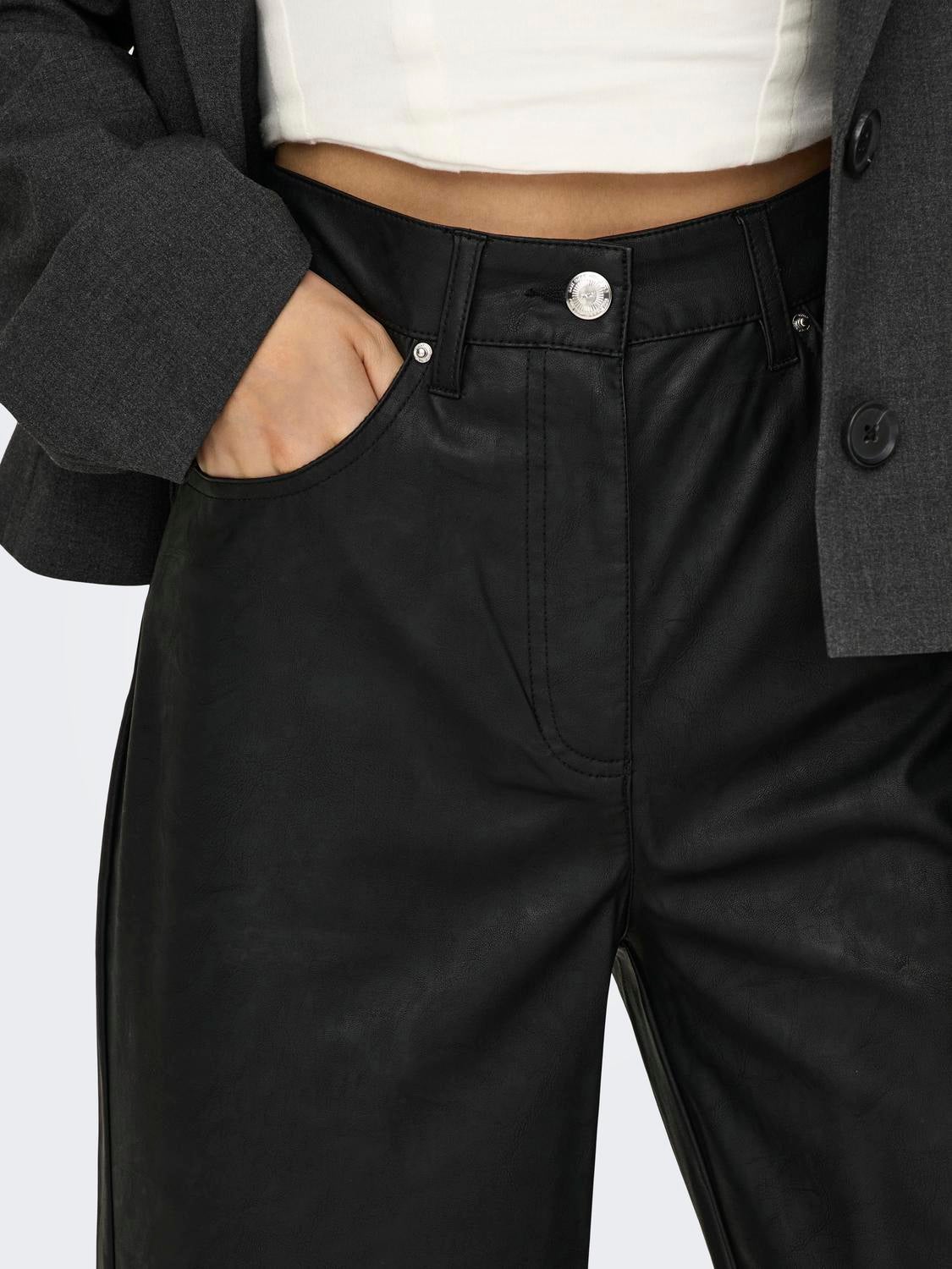 ONLHOPE-MADY Hohe Taille Normal geschnitten Hose in Lederoptik Black