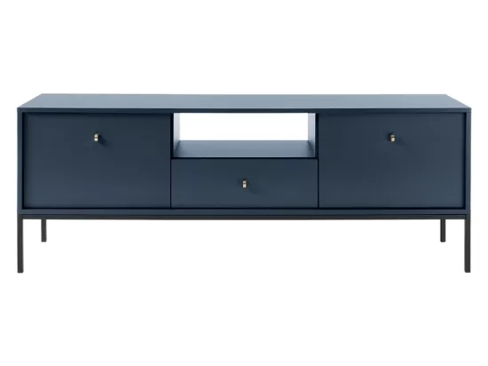 Meuble TV - 2 portes, 1 tiroir et 1 niche - Bleu - BOGDAN