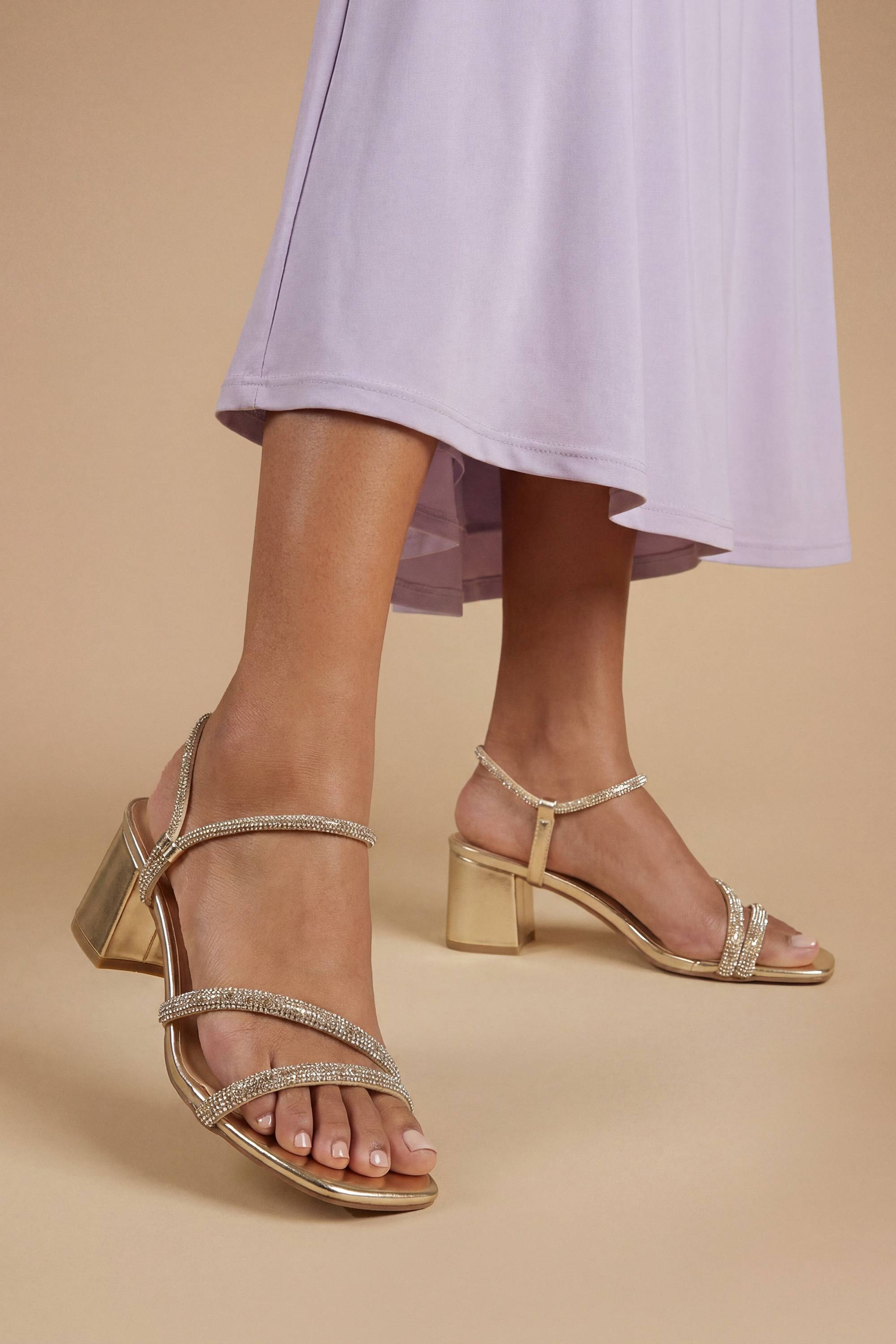 Oasis Sandales Solina À Talons Blocs Moyens En Synthétique Métallisé Avec Brides Ornées De Strass