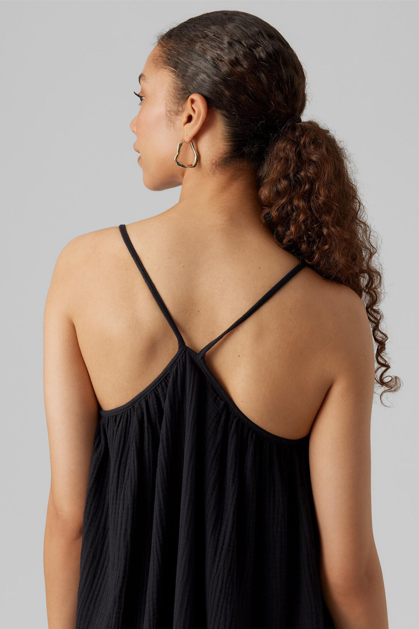 Vestido de algodão com suspensórios - Preto