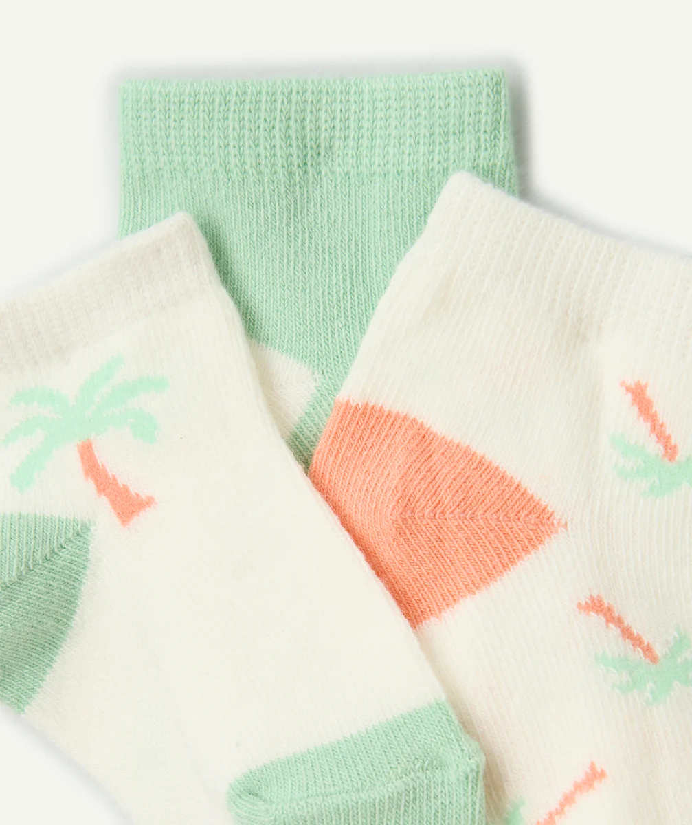 lot de 3 socquettes bébé garçon thème palmiers vert et orange