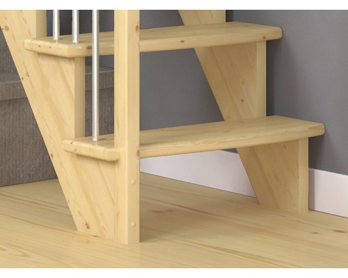 Pertura Filia grenen trapboom, onbehandeld, recht, 75 cm, 12 treden / 13 stootborden, leuning