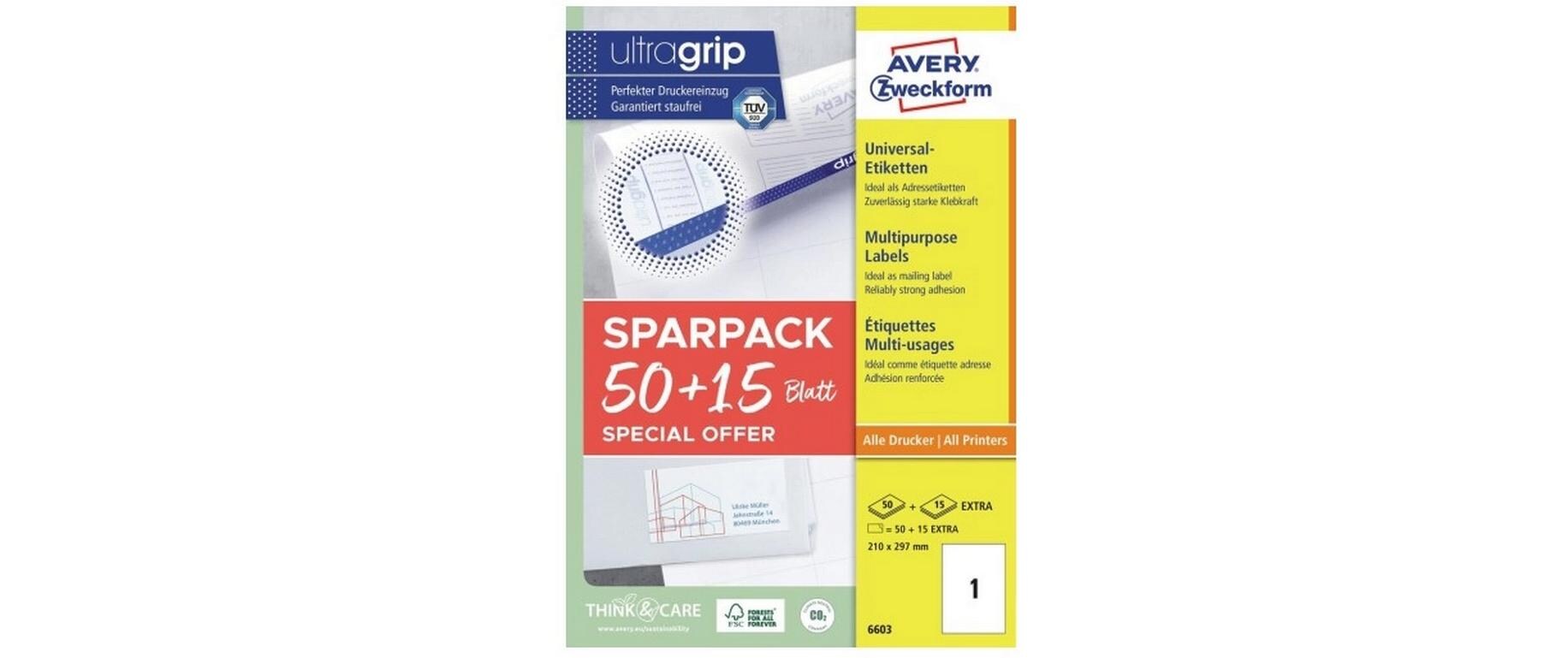 Universal-Etiketten 210 x 297 mm,65 Etiketten / 65 BogenWeisses Etikettenbogen Set