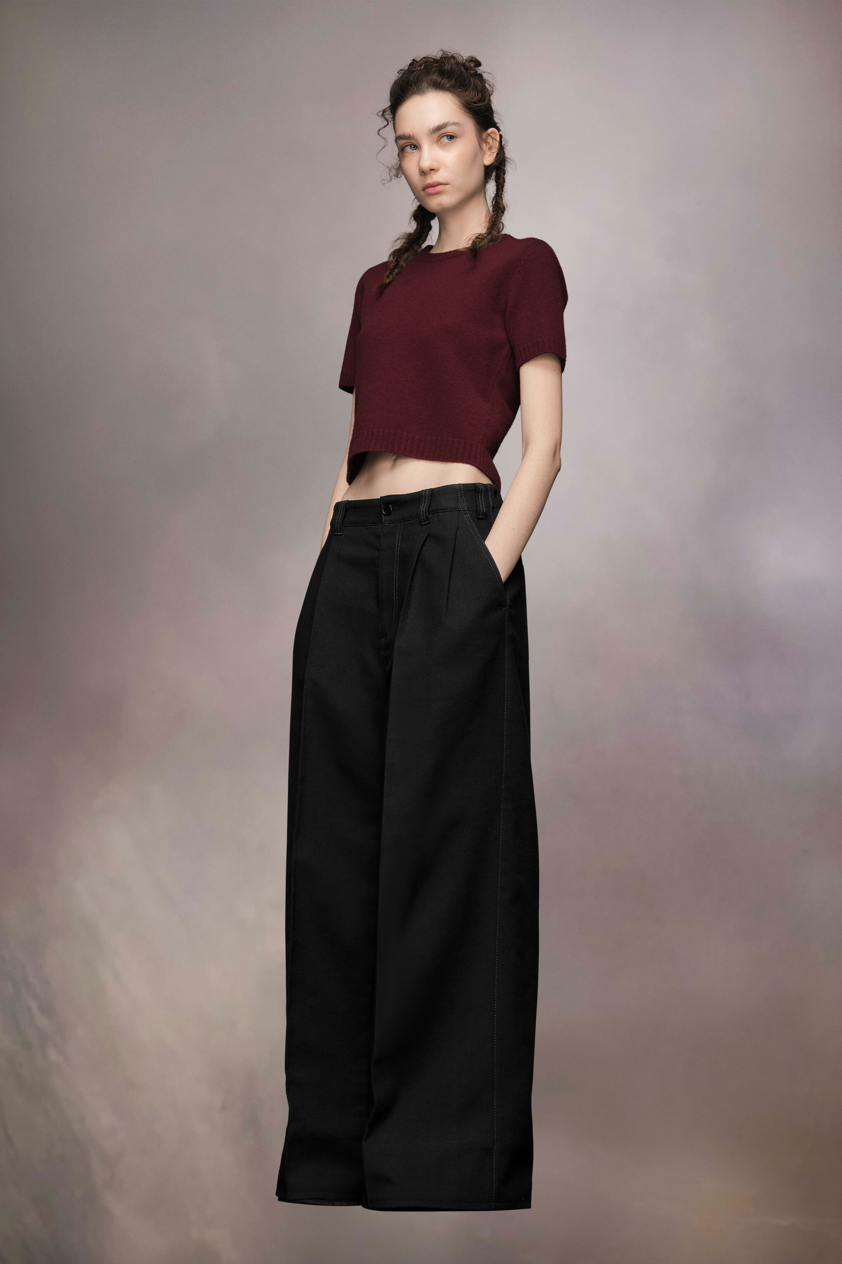 Pantalon à plis en laine