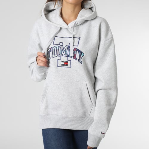 Sweat Capuche Femme Relaxed Tartan 4870 Gris Chiné