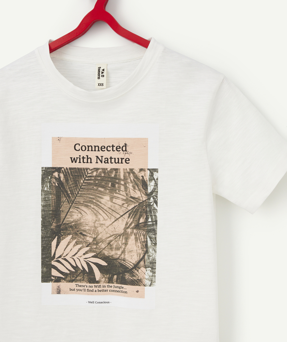 T-SHIRT BLANC GARÇON EN COTON BIO AVEC FLOCAGE THÈME NATURE