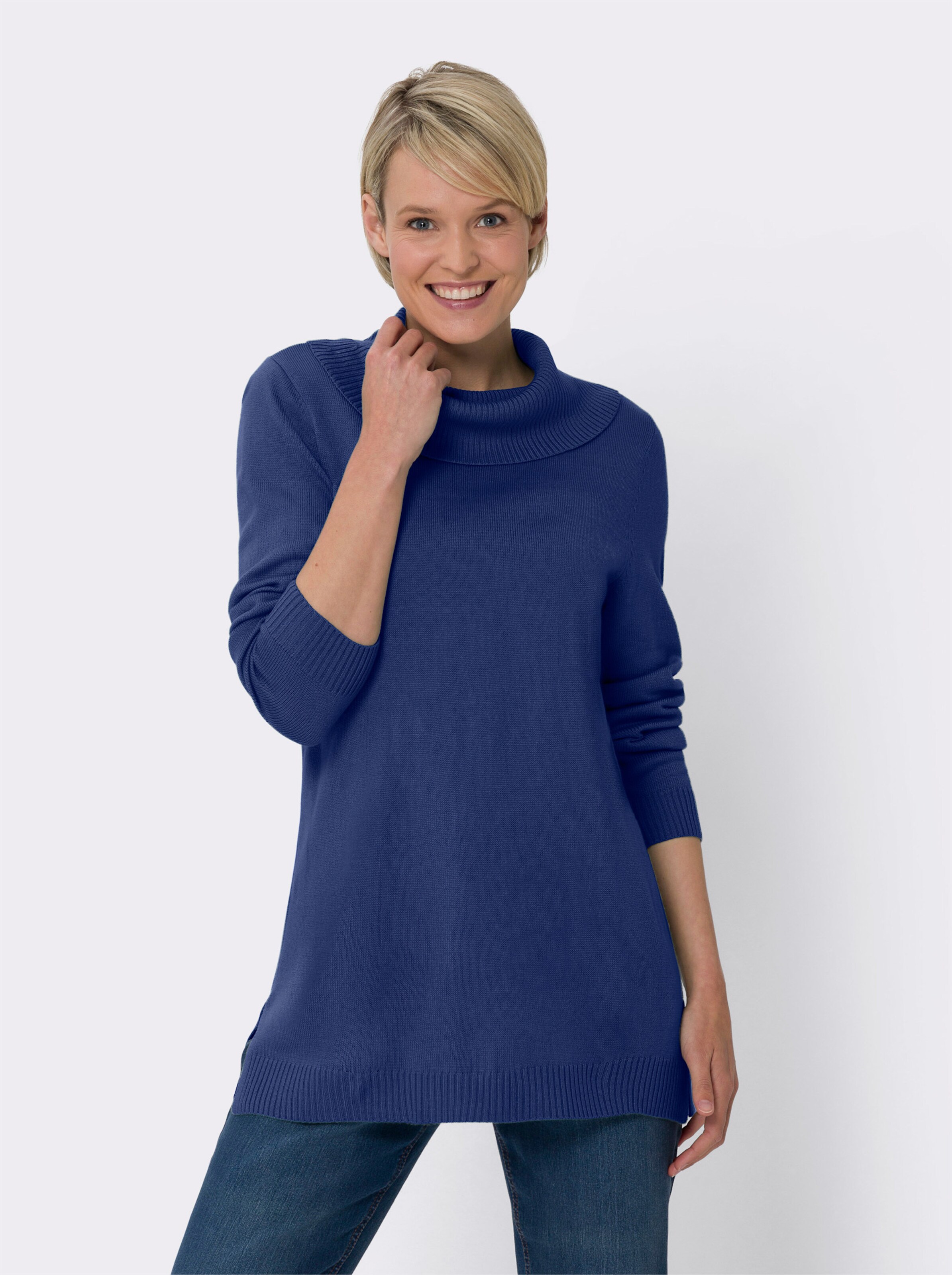 Longpullover mit halsfernem Kragen