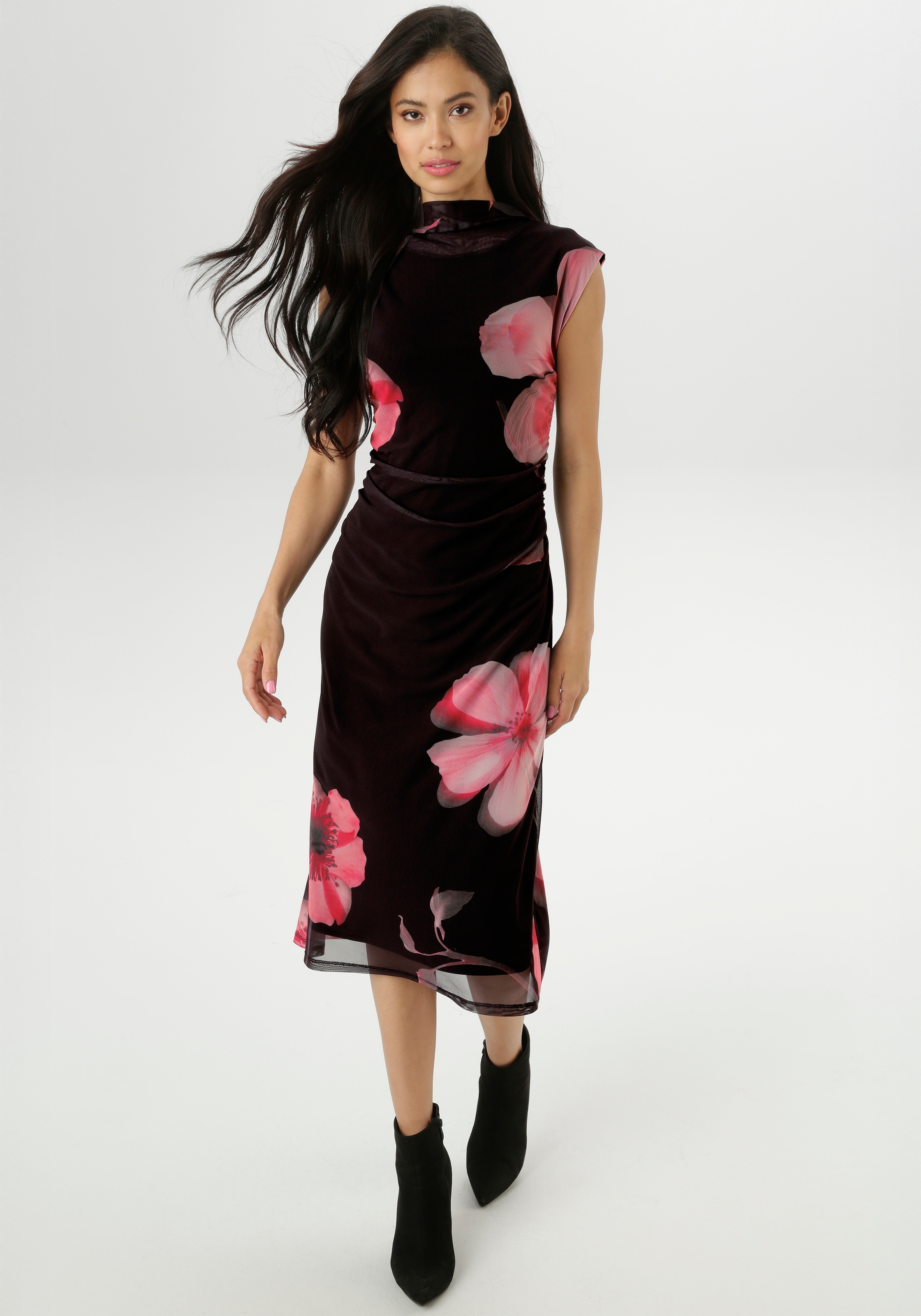 Aniston SELECTED Midikleid In Mesh-Qualiät und im angesagten Blütenprint - NEUE KOLLEKTION