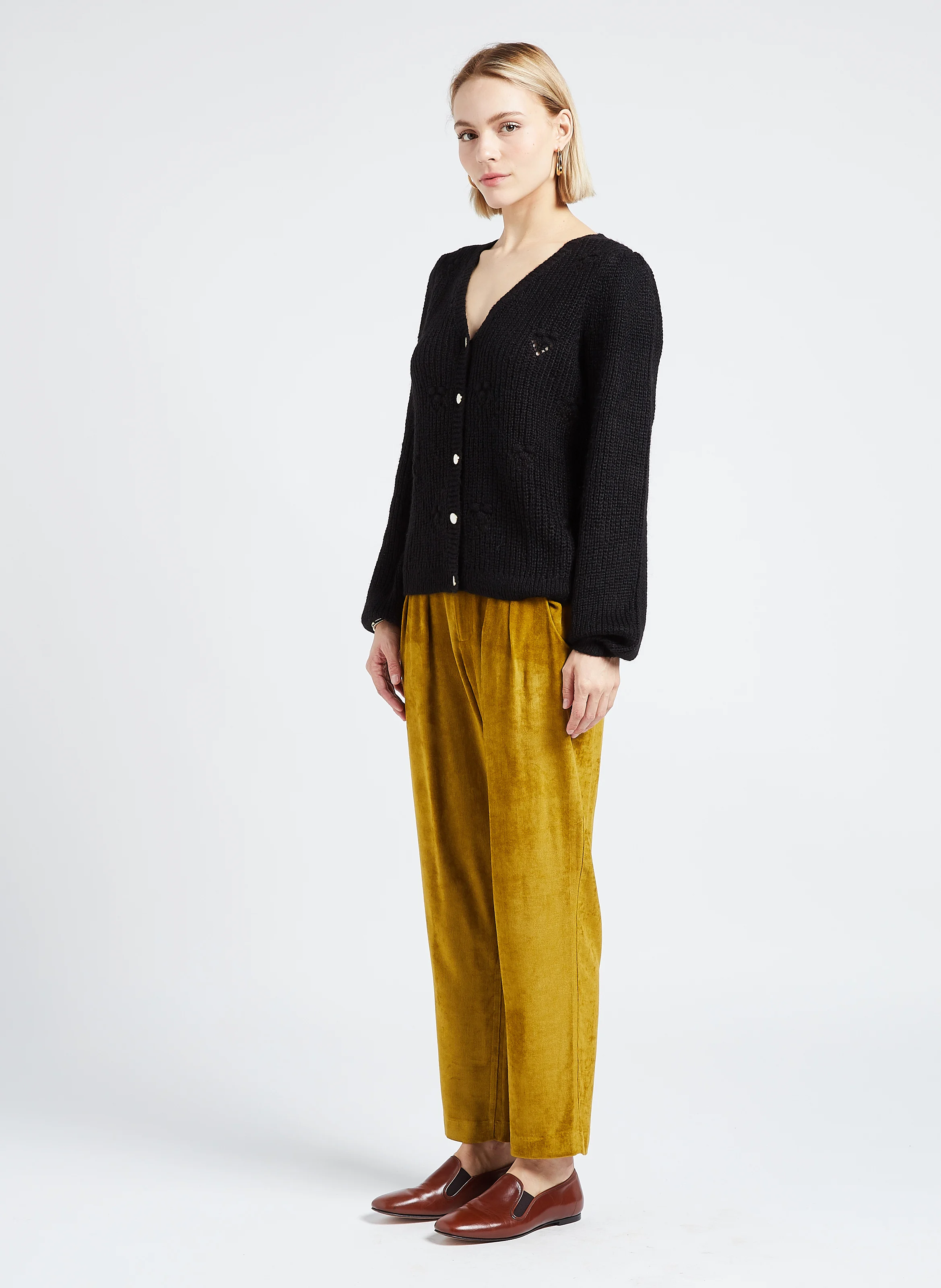 Pantalon fluide en velours côtelé| Vert
