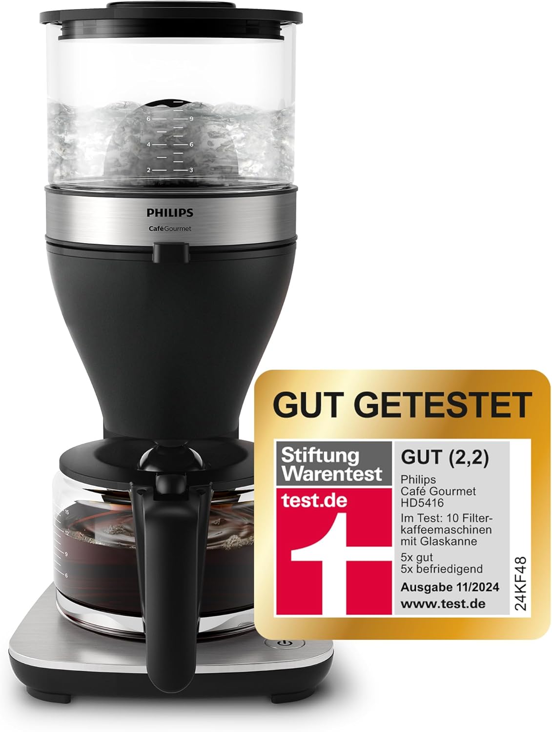 Philips Filterkaffeemaschine – 1.25-Liter-Fassungsvermögen, bis zu 15 Tassen, Boil & Brew, schwarz/silbern (HD5416/60)