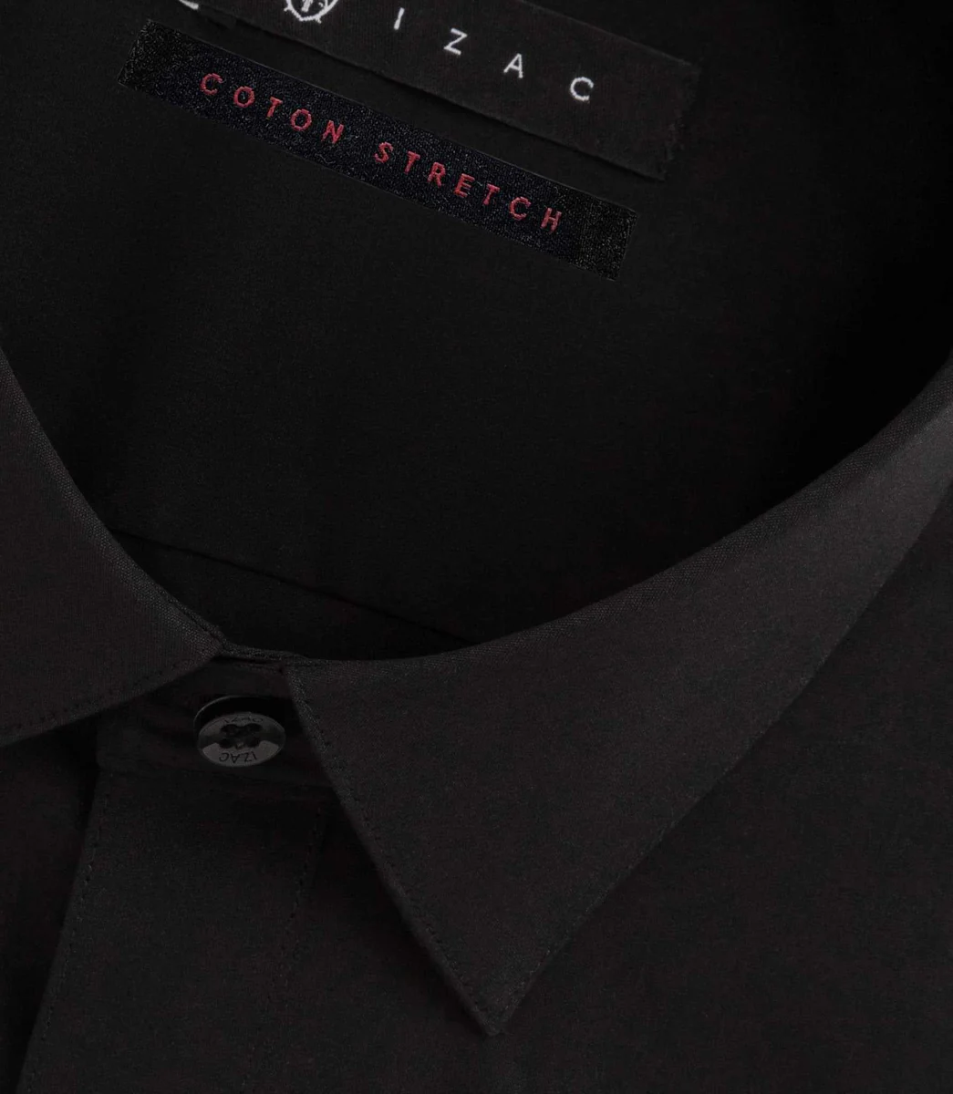 Chemise slim en popeline stretch noire MALTE