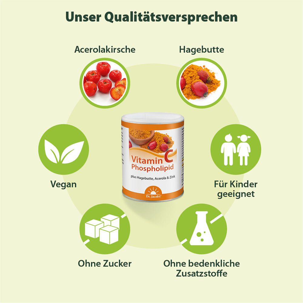 Dr. Jacob's Vitamin-C-Phospholipid Pulver mit Hagebutte, Acerola-Kirsche & Zink