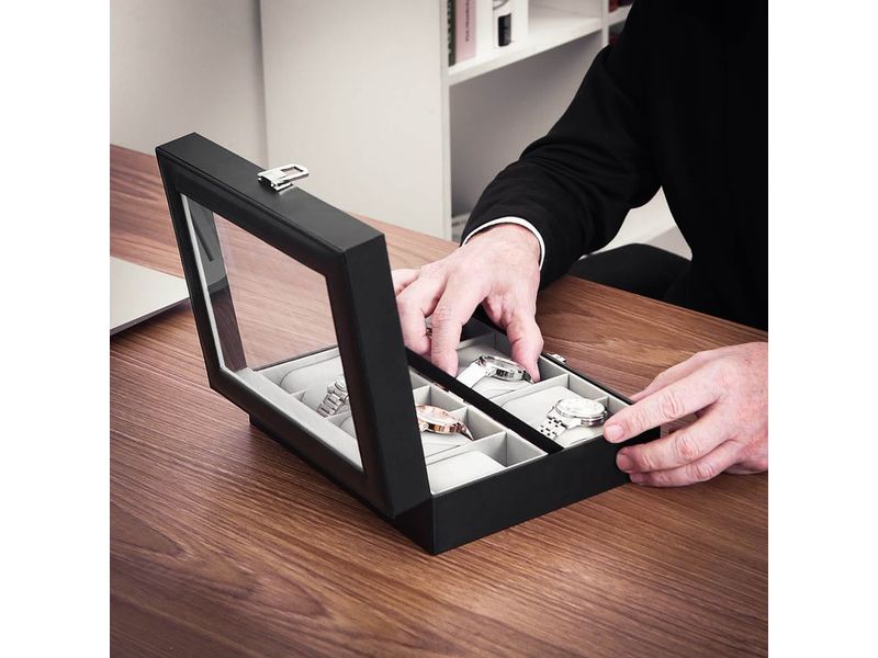 Songmics Uhrenbox Schwarz, 25 cm/25.4 cm Uhrenschatulle