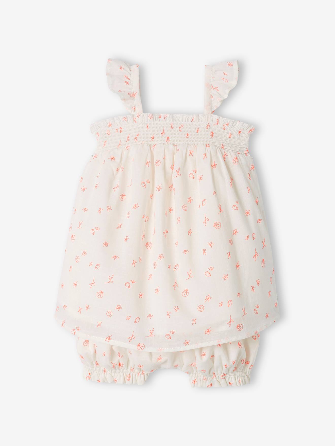 Roupa de bebê: vestido e calcinha de cor crua