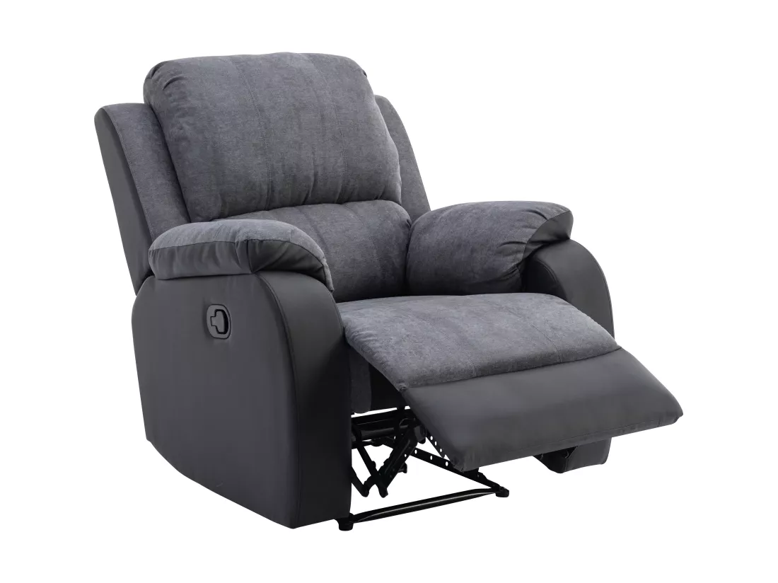 Canapé 3 places et fauteuil relax en microfibre et simili gris et noir BRODY