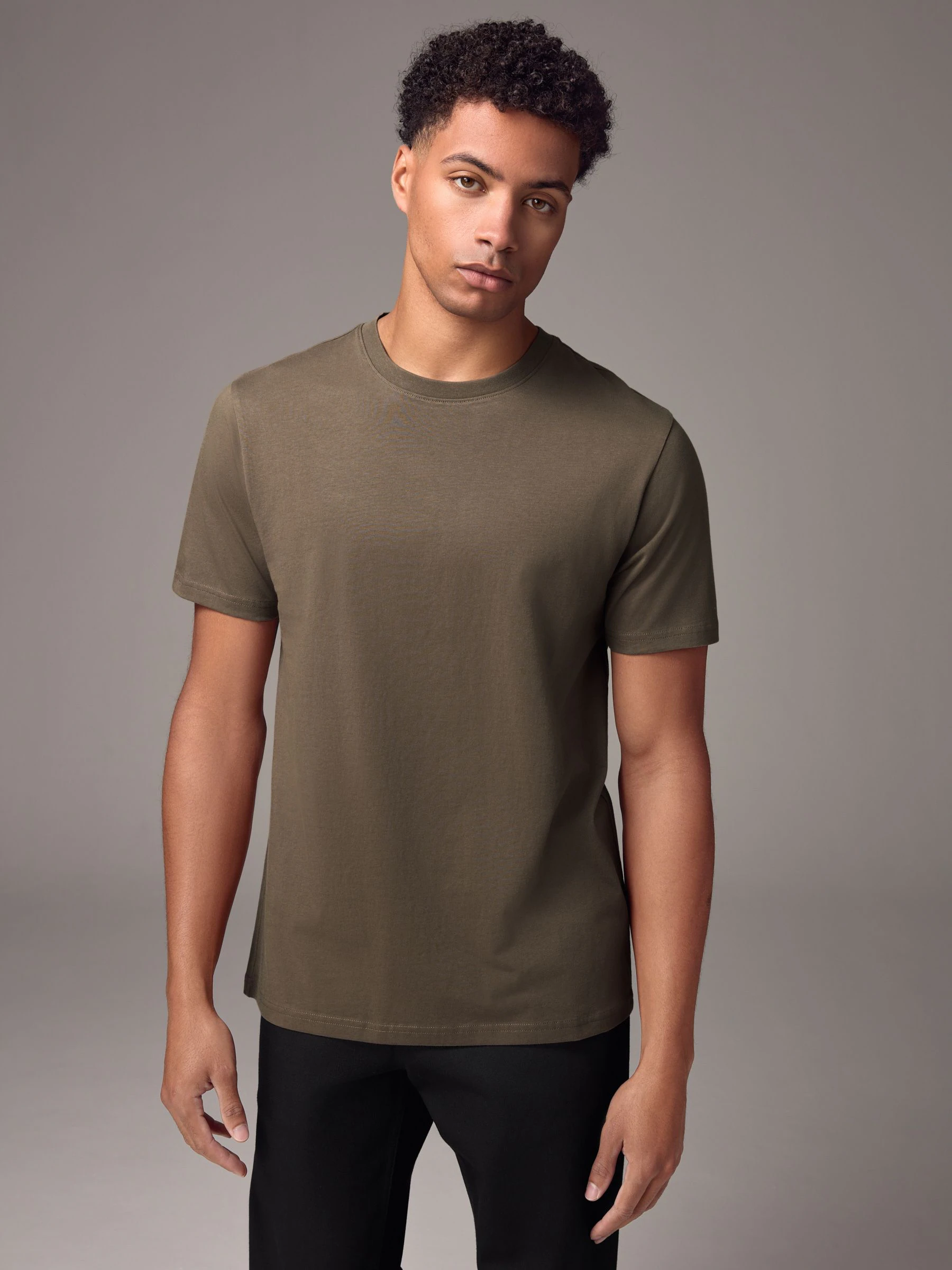 Naturel bruin - Normale Pasvorm - Essentieel katoenen T-shirt met ronde hals