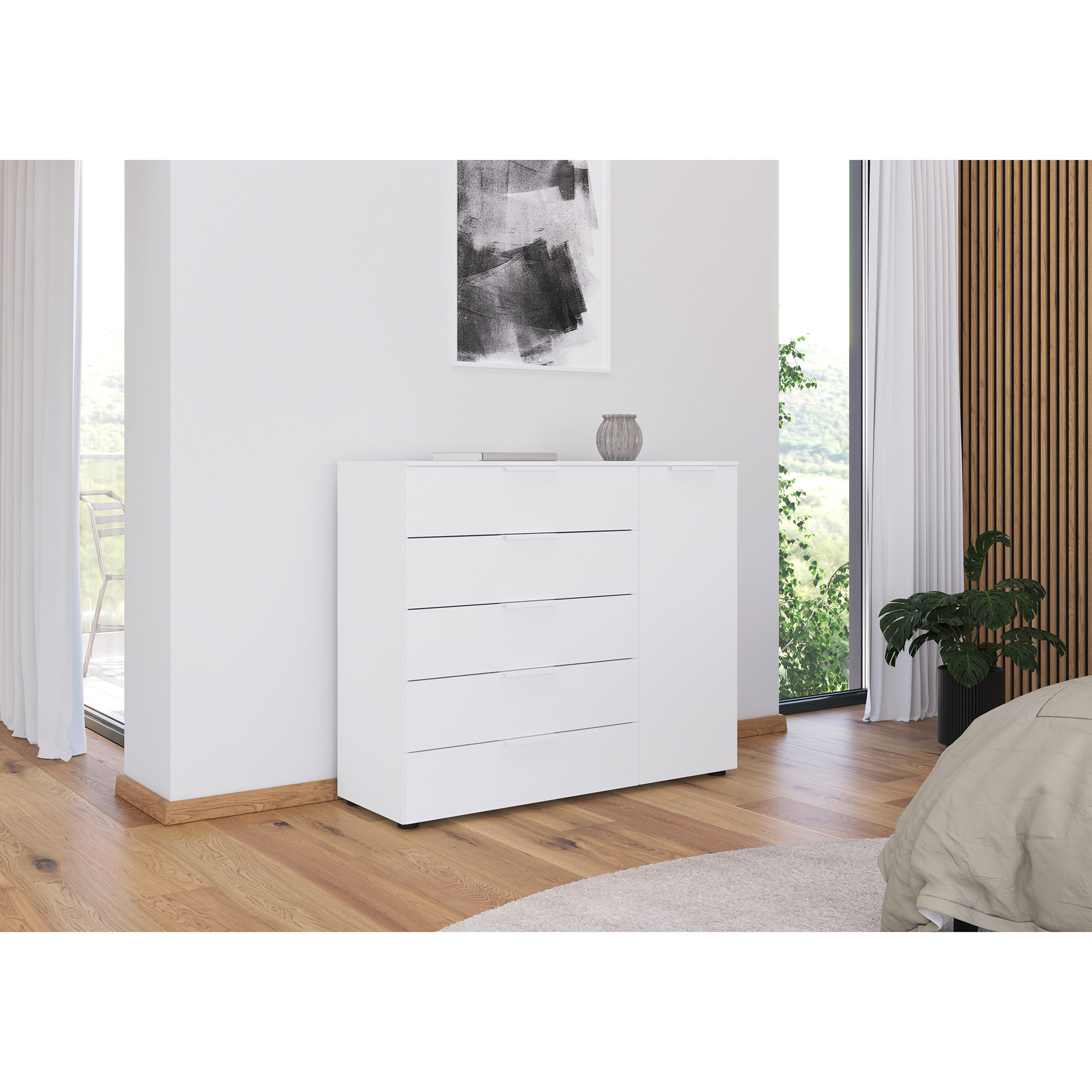 Kommode - alpinweiß - weiße Griffe - 120 cm