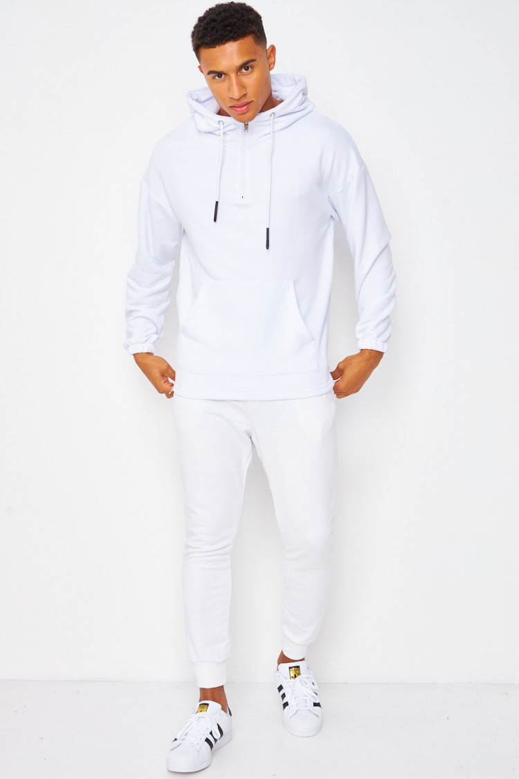 Sweat à capuche demi-zip blanc