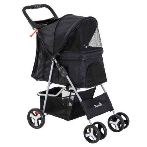Carrinho de passeio dobrável preto para animais de estimação Pawhut