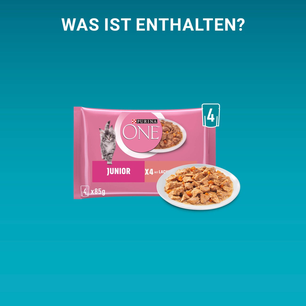 Purina ONE Junior Kittenfutter nass zarte Stückchen in Sauce Lachs 12x4x85 g