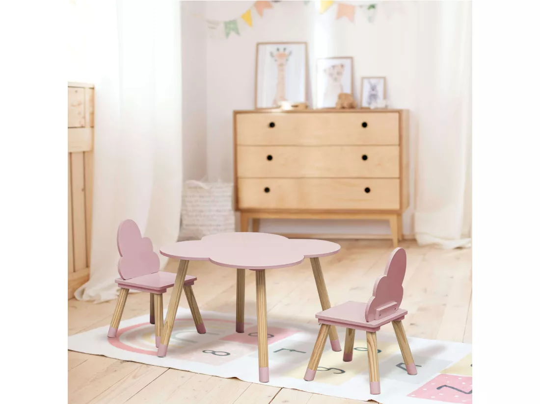 Ensemble Table et 2 Chaises pour Enfants en MDF Pin Rose pour Chambre d'Enfant