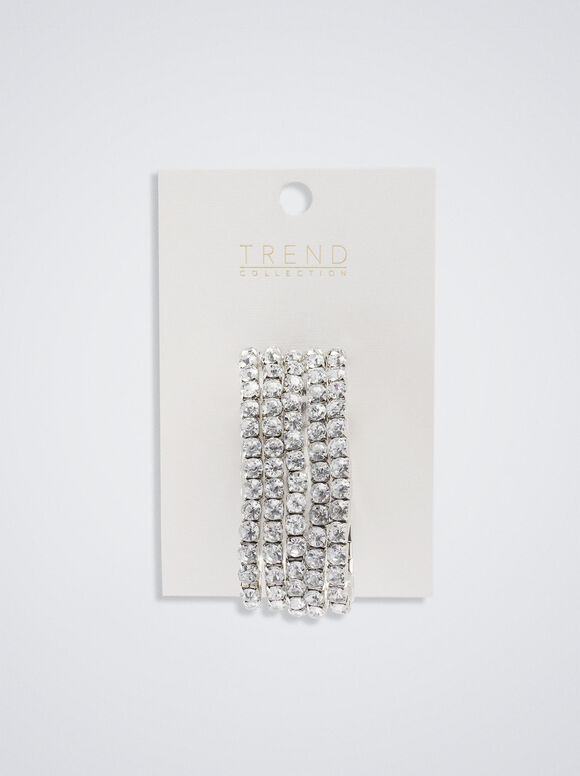 Conjunto de pulseiras prateadas com strass - Prata