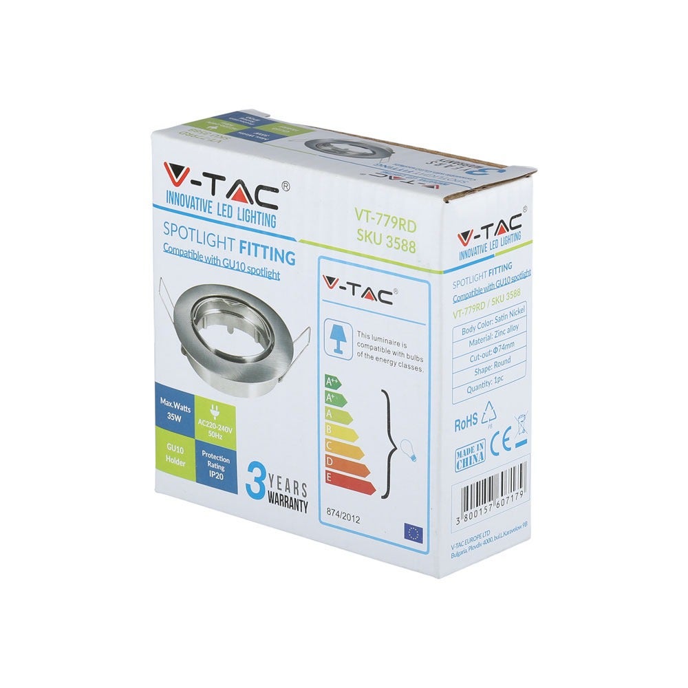 GU10 LED-spot - inbouwlamp - satijnen afwerking - nikkel - IP20 - Modelnr.: VT-779-SN-RD