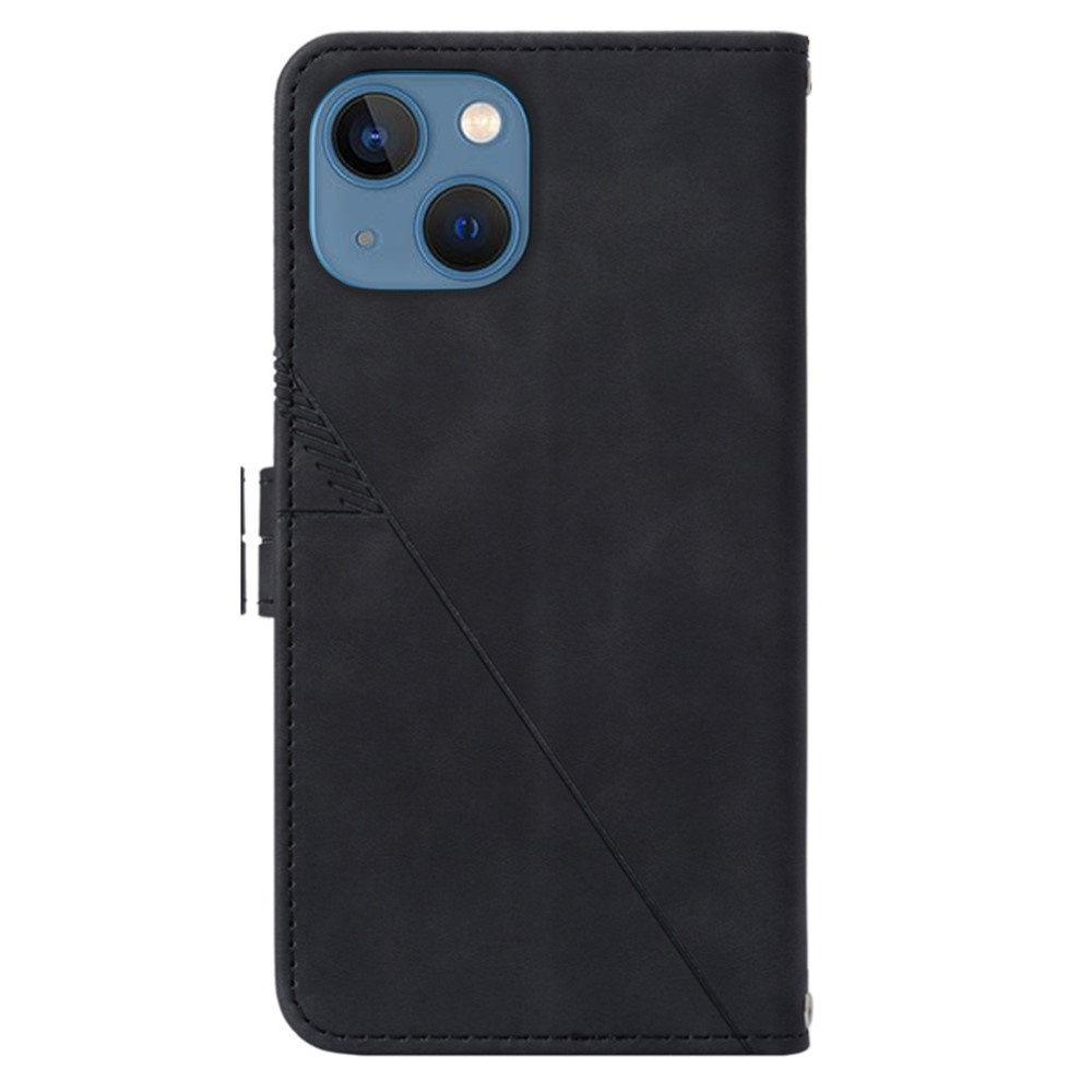 iPhone 14 Necklace Leder Tasche Flip Cover Geometrisches Imprint Muster - Schwarz
