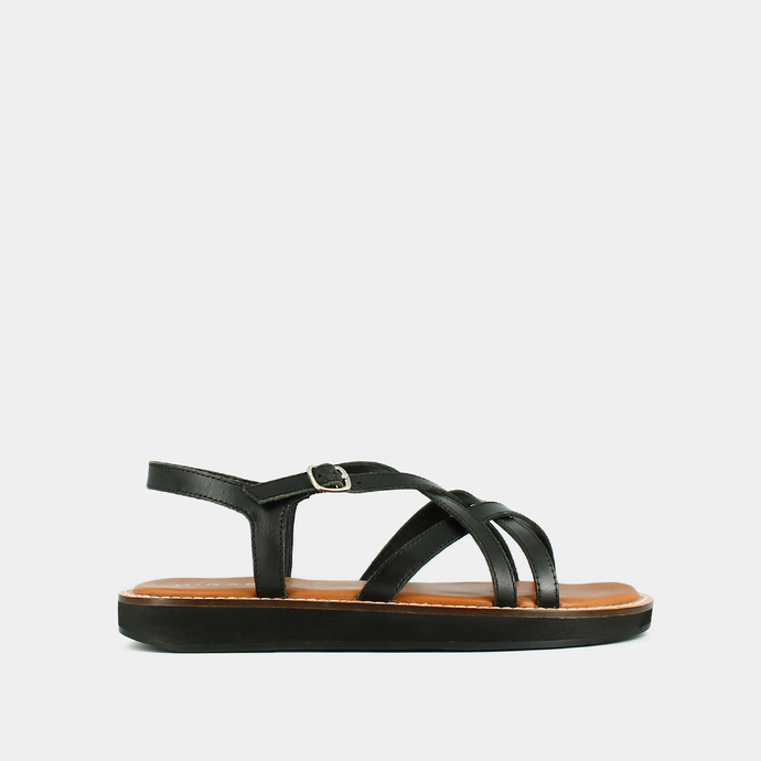 Sandales à plateformes et brides croisées  en cuir noir