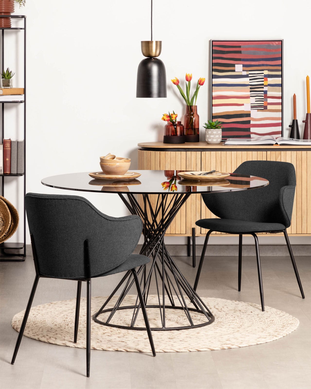 Kave Home Esstisch rund NIUT 120 cm Farbglas schwarz