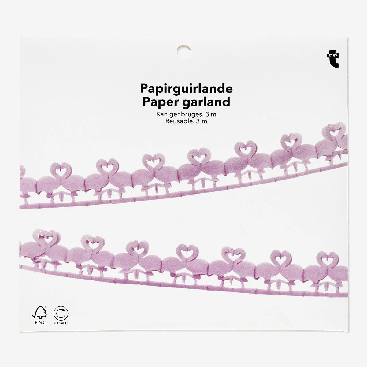 Flamingo-guirlande af papir. 300 cm