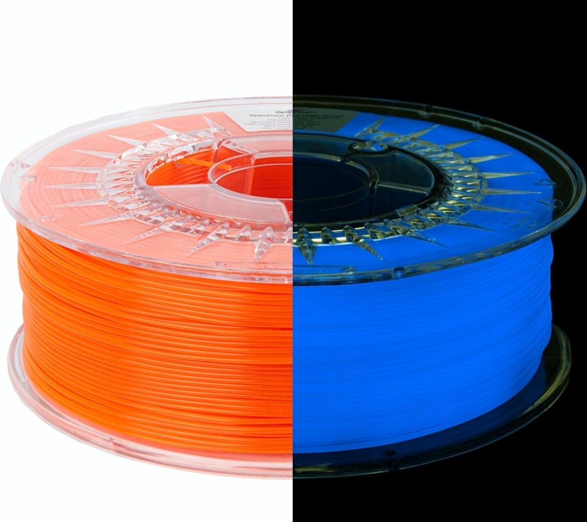 Spectrum  Premium PLA High Speed Neon Orange UV, 1,75 mm / 1000 g    UV-reaktives PLA Material speziell für den Hochgeschwindigkeitsdruck