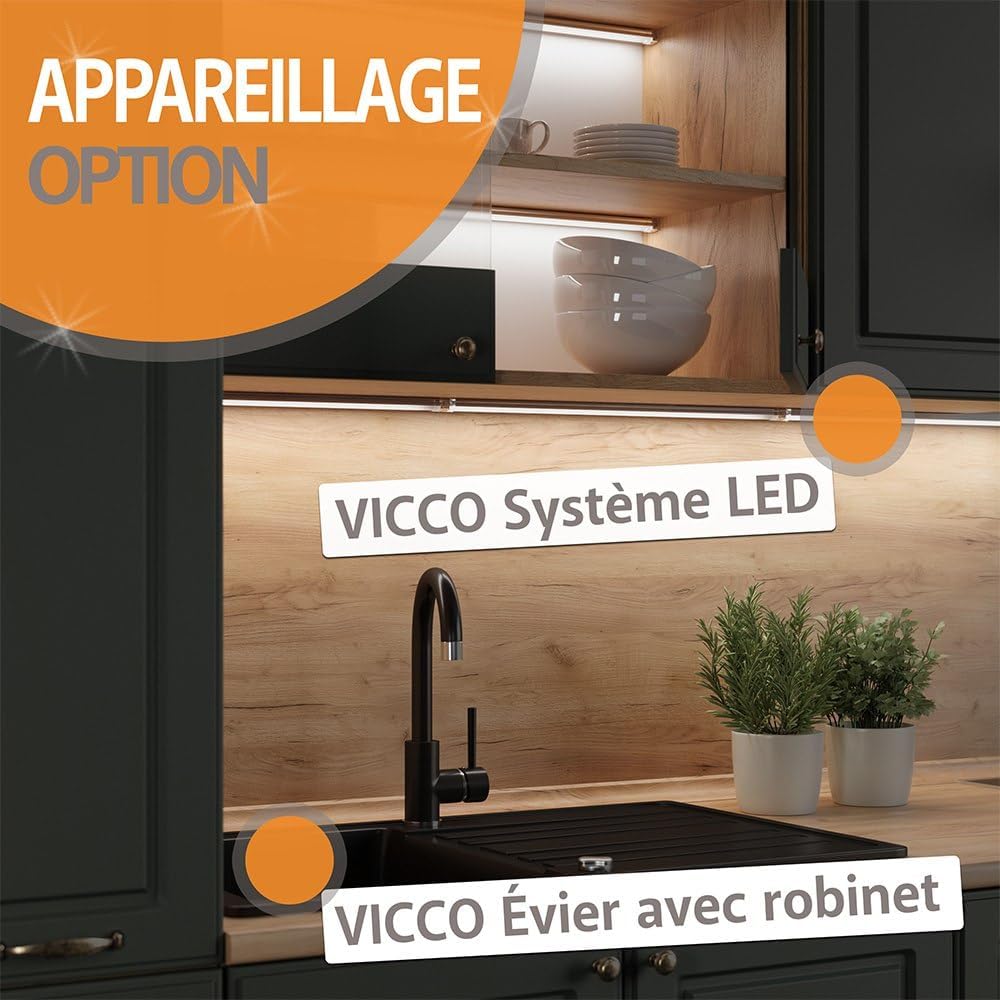 Vicco Eckküche R-Line, Rot Hochglanz/Anthrazit, 247 x 46 cm ohne Arbeitsplatte