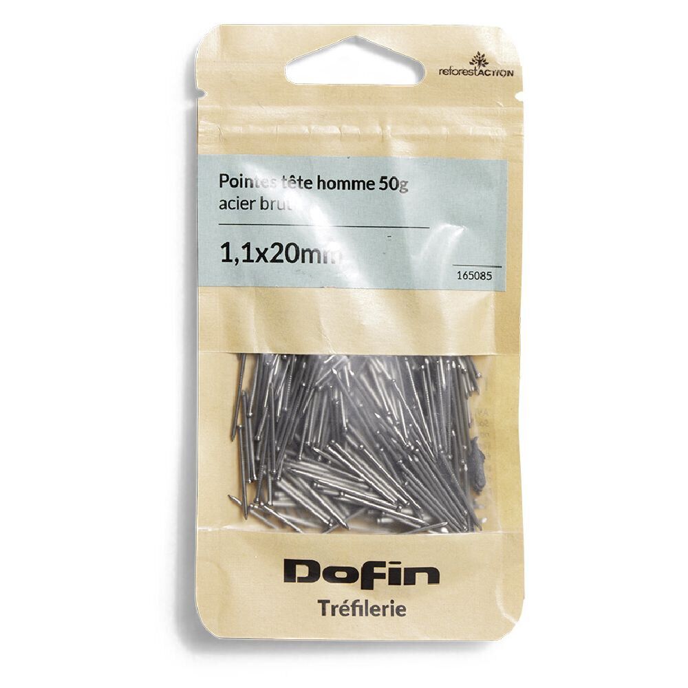 50g pointes tête homme acier brut - 1,1x20 mm