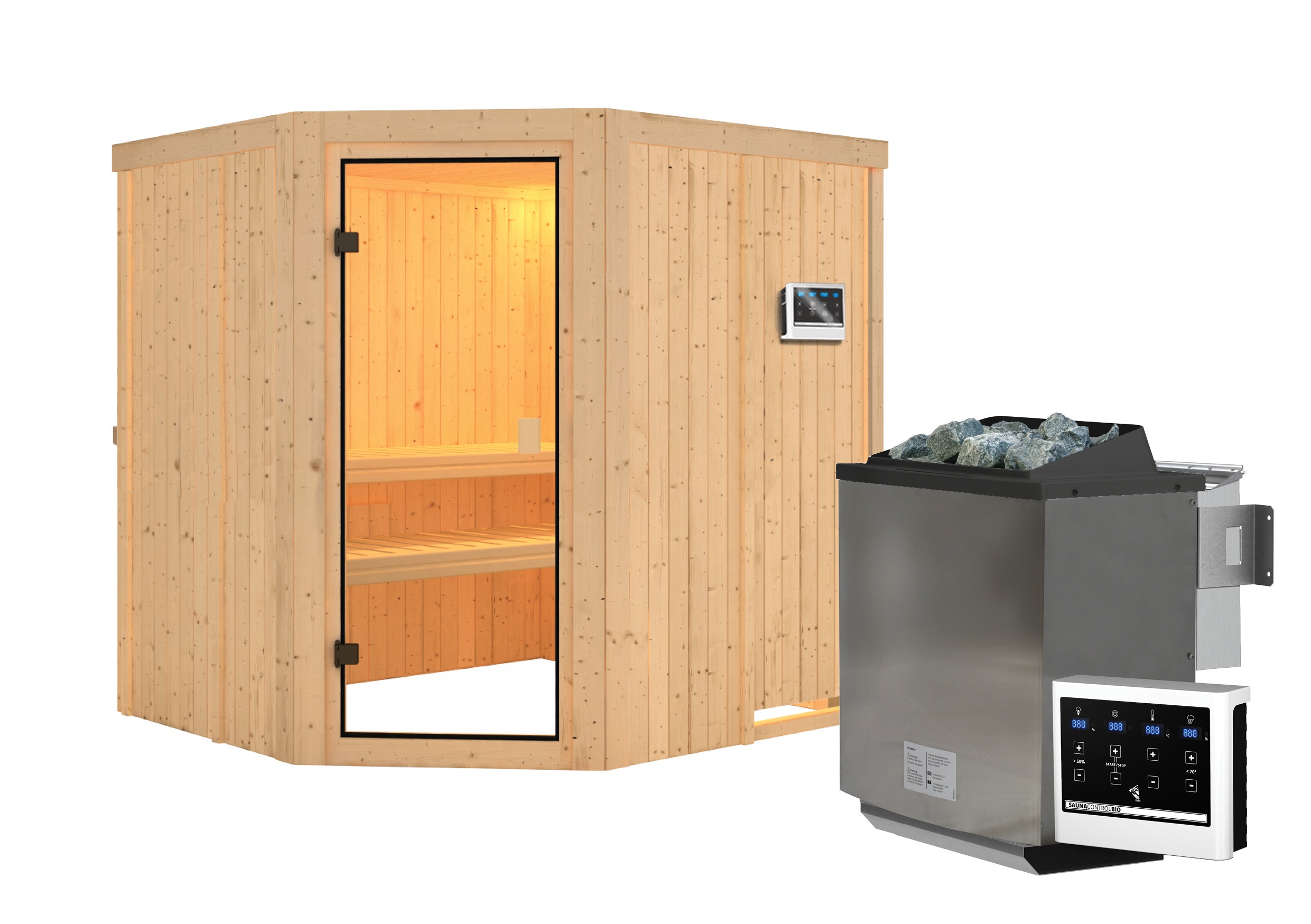 Karibu Innensauna Ella mit 9kW Bio Ofen und Steuergerät Easy