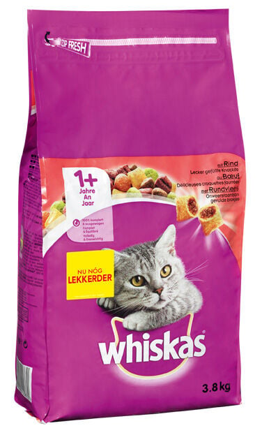 Whiskas 1  Adult Droge Brokjes - Kattenvoer - 3.8 Kilogram - rund