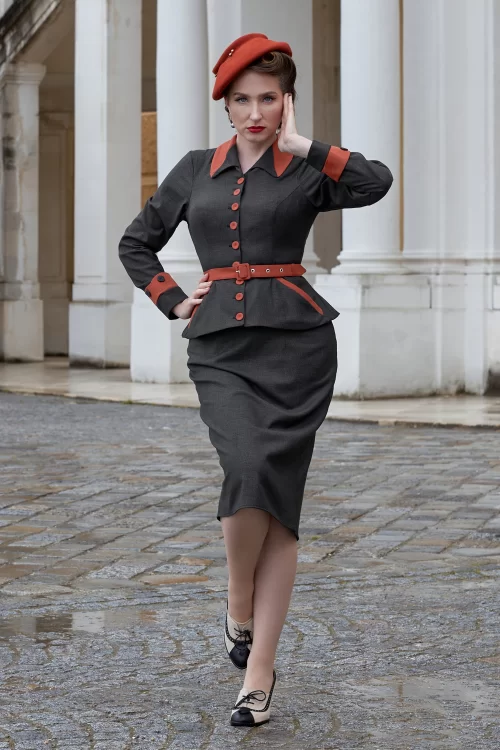 Miss Candyfloss Corinne Terra pencil jurk in grijs en terracotta