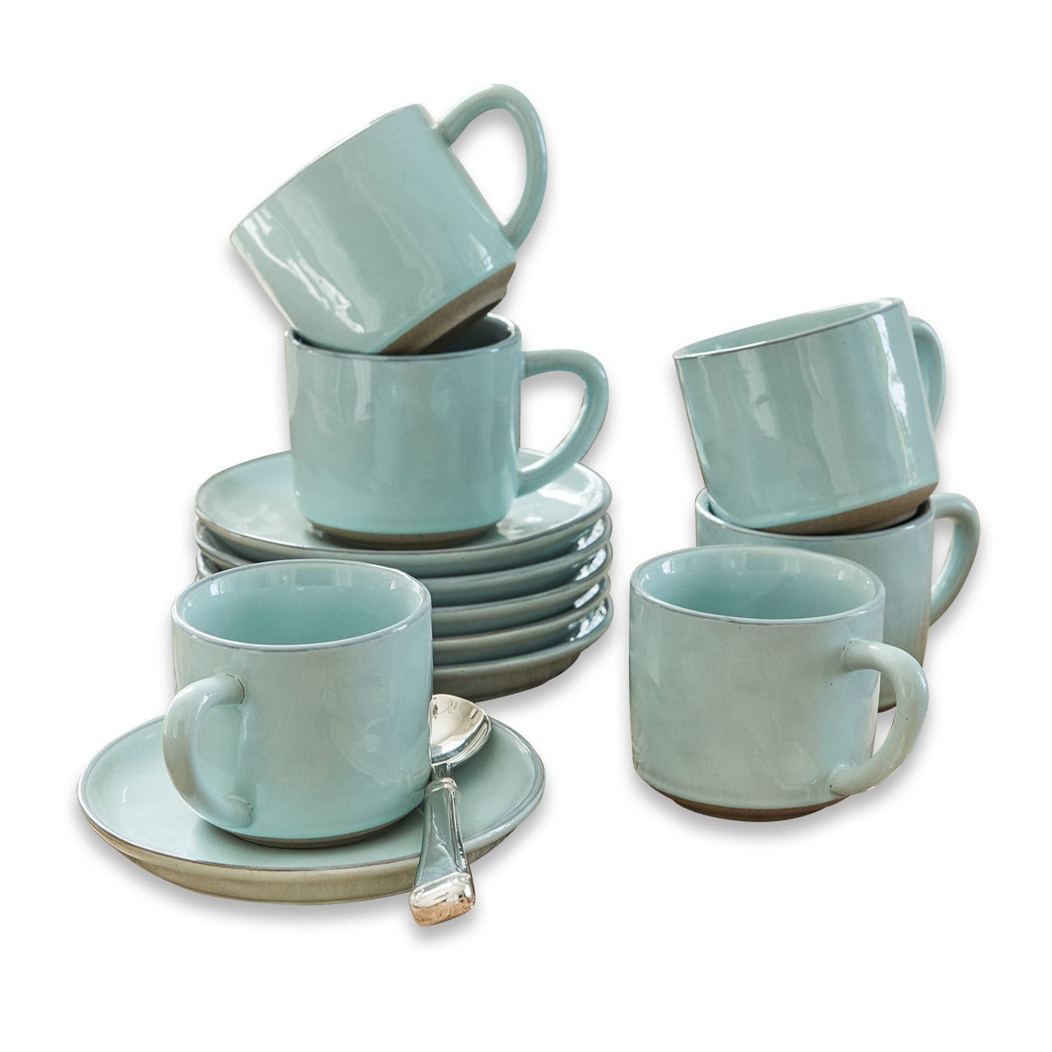 Tasse mit Untertasse 6er Set Biarré türkis
