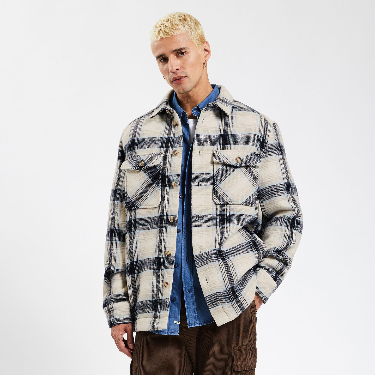 Surchemise carreaux laine doublure sherpa Ecru