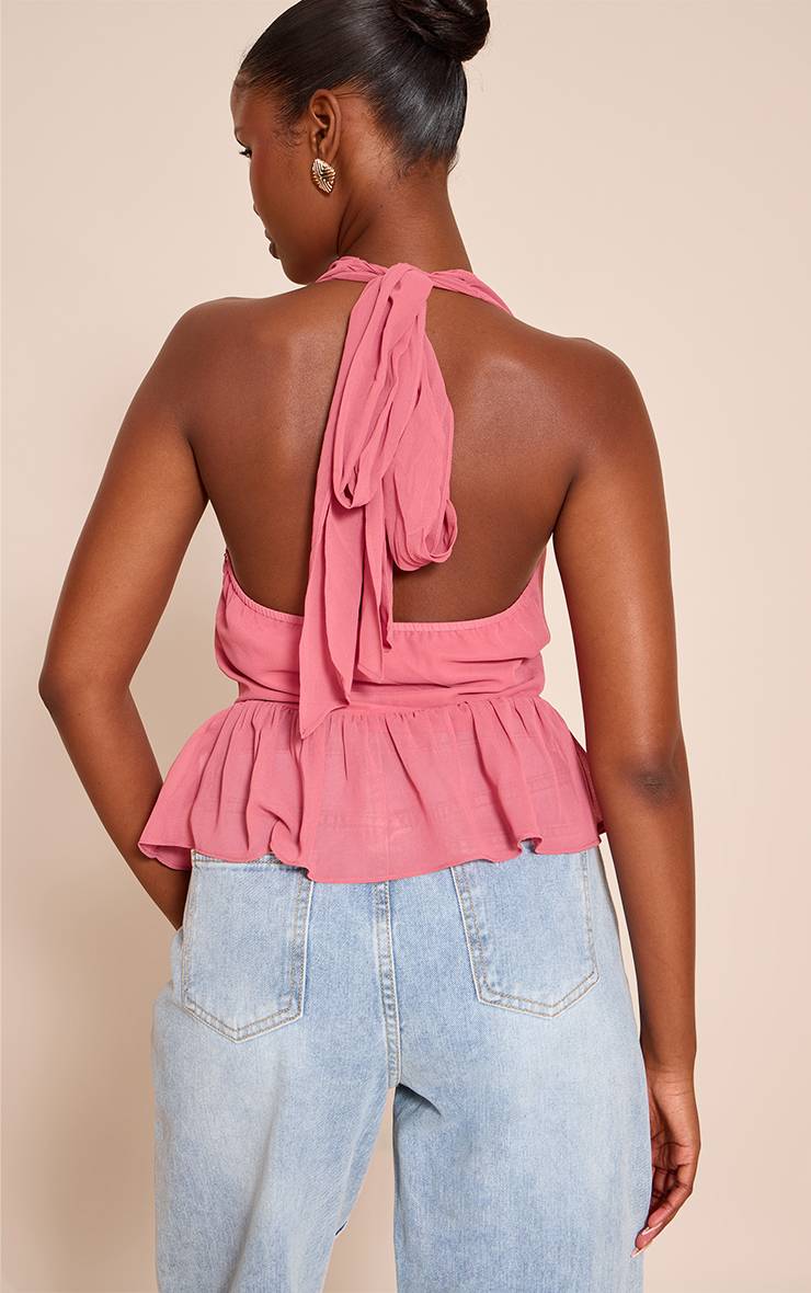 Blush Rose Top Col Bénitier À Encolure Dos-nu En Mousseline Avec Ourlet Péplum