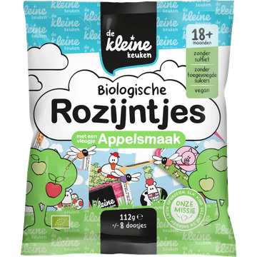 De Kleine Keuken Biologische Rozijntjes met een Vleugje Appelsmaak 18+ Maanden 112 g
