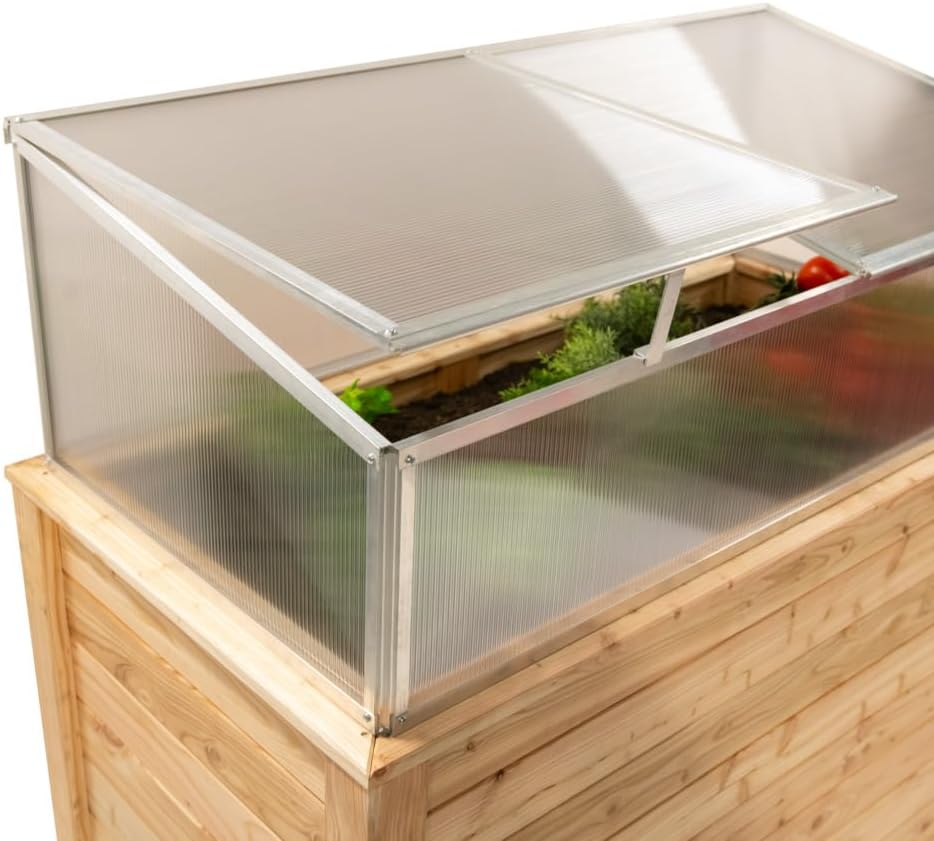 WESTMANN Hochbeet mit Frühbeetaufsatz Klassik Plus 130 | Lärchenholz FSC-Zertifiziert | Aluminiumrahmen | Natur/Silber | 130x65x84cm