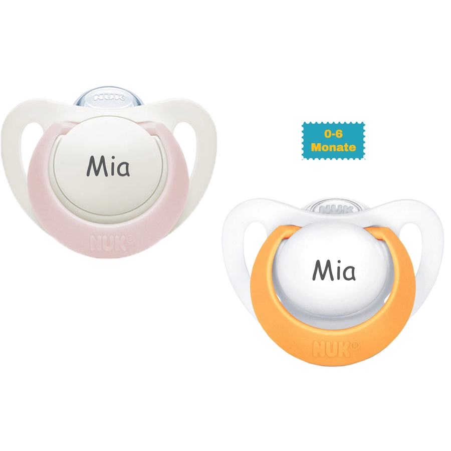 Schnullireich Schnuller mit Namen  Namensschnuller NUK Genius  – 2er Set (Mädchen) Weiß